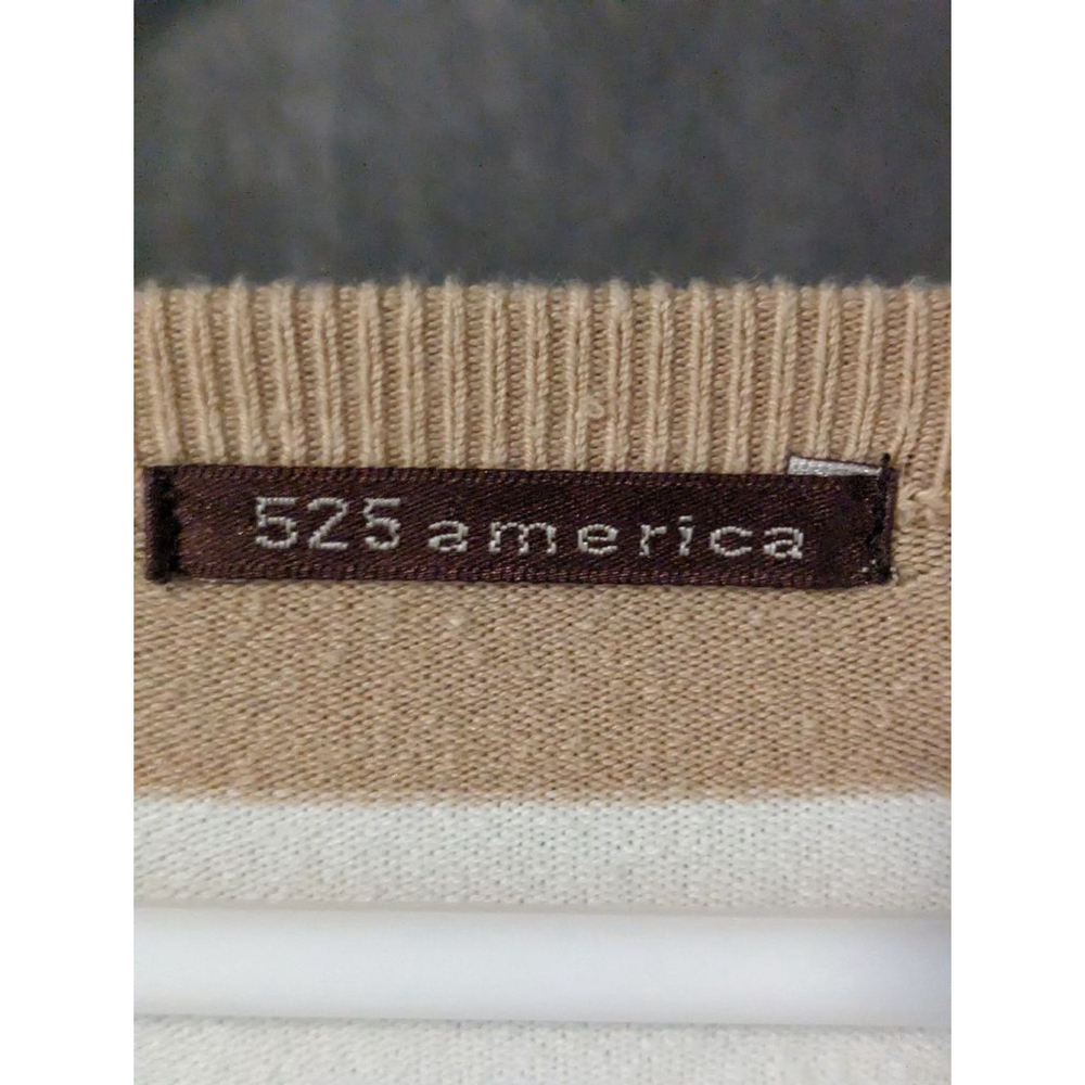 Women's 525 America Striped V-Neck Sweater - Tan and White - Size M - Picture 4 of 10